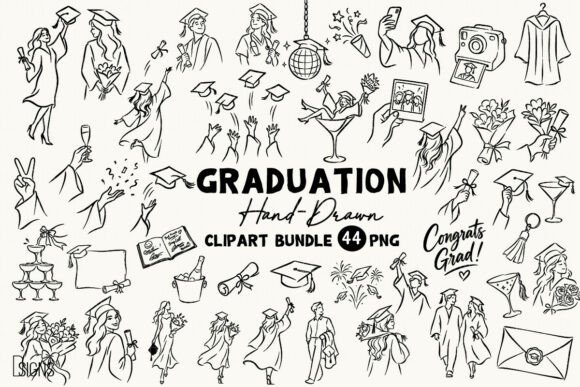 Download Graduation Hand-Drawn Clipart Bundle PNG - Premium Resources