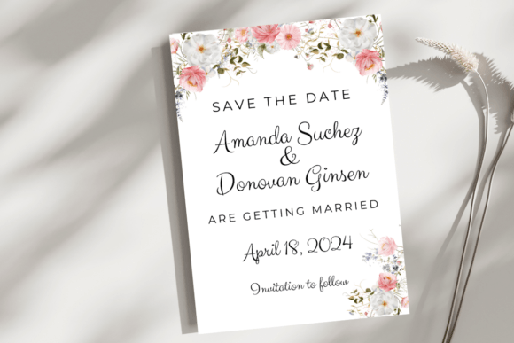 Download Pink and White Floral Save the Date Card - Floral Collection